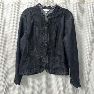 Christopher & Banks Embroidered Beaded Black Denim Jacket, Size L
